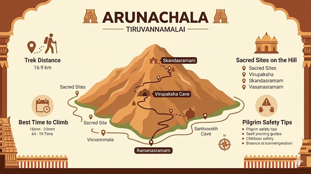 Tiruvannamalai Arunachala hill climb route infographic