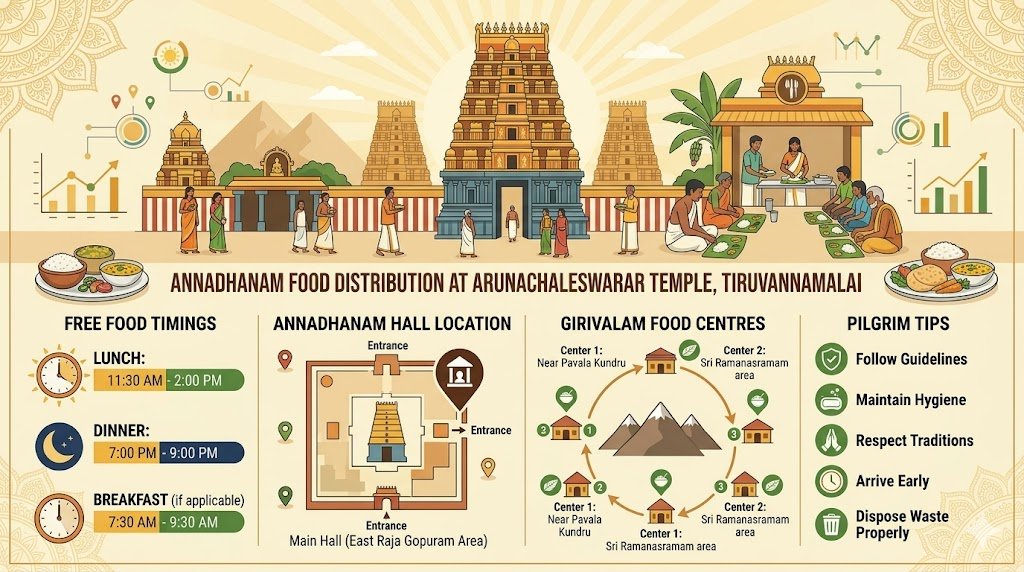 Tiruvannamalai temple free food timings Annadhanam infographic