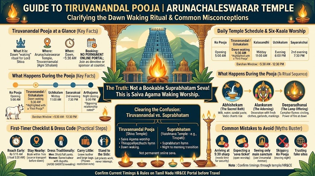 Tiruvanandal Pooja dawn view of Arunachaleswarar Temple gopuram and Arunachala Hill, Tiruvannamalai